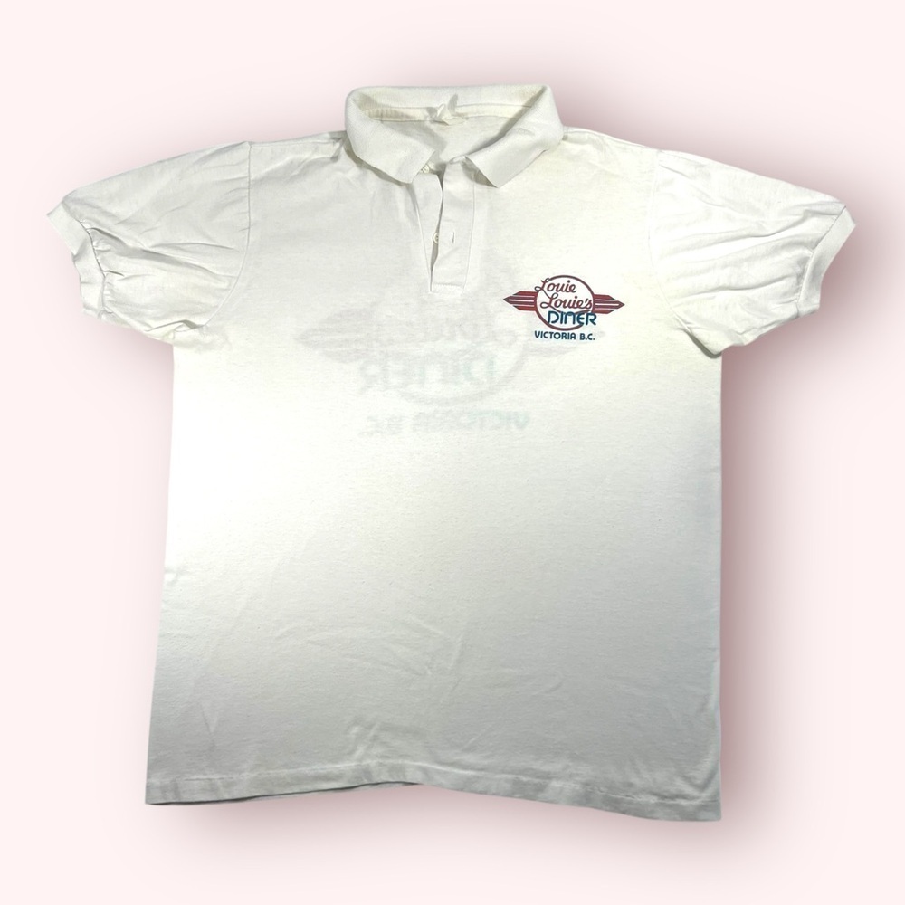Vintage 90's White Louie Louie's Diner Collared Polo Golf Shirt Men's Size L